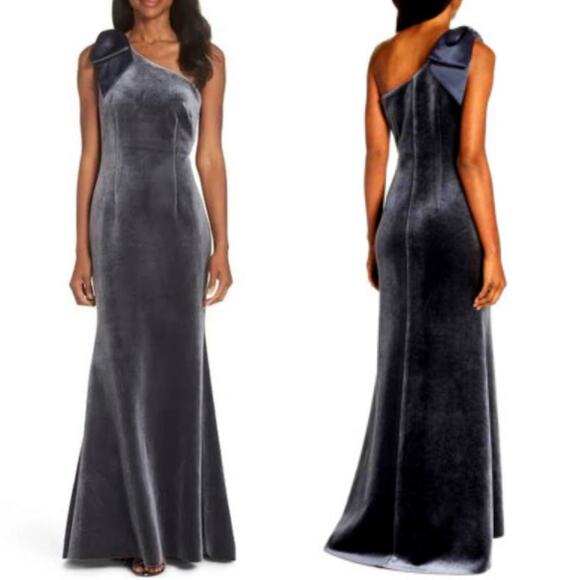 Eliza J Velvet Dress One Shoulder Trumpet Hemline Gown - Picture 1 of 14